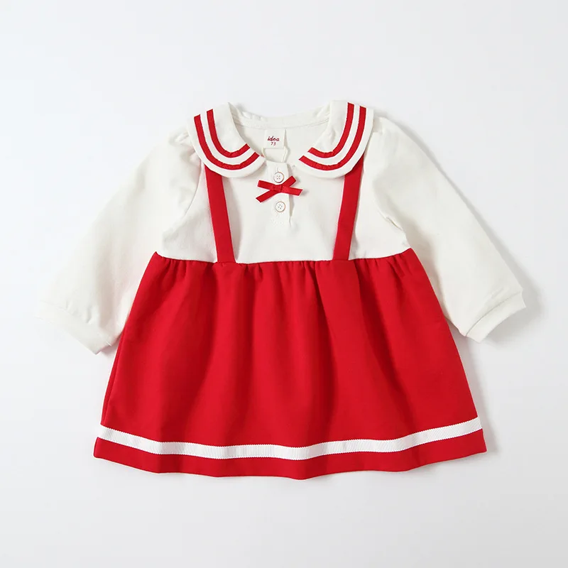 

autumn preppy style cotton girls korean clothes peter pan collar long sleeved casual girls dress kids clothing 0-4Y
