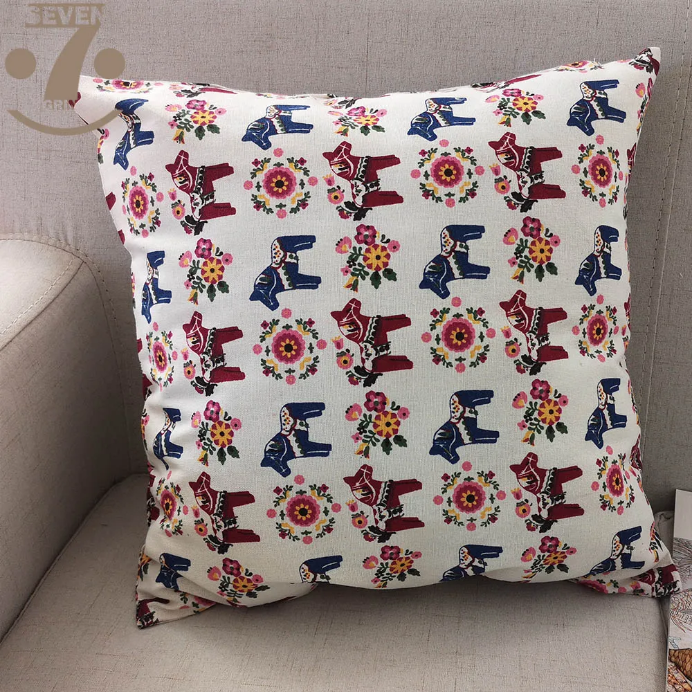 Чехол для подушки с милым мультяшным разноцветным рисунком лошади 43x43 см