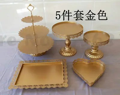 

7 Piece Gold White Cake Stand Set Round Metal Crystal Cupcake Dessert Display Pedestal Wedding Party Display
