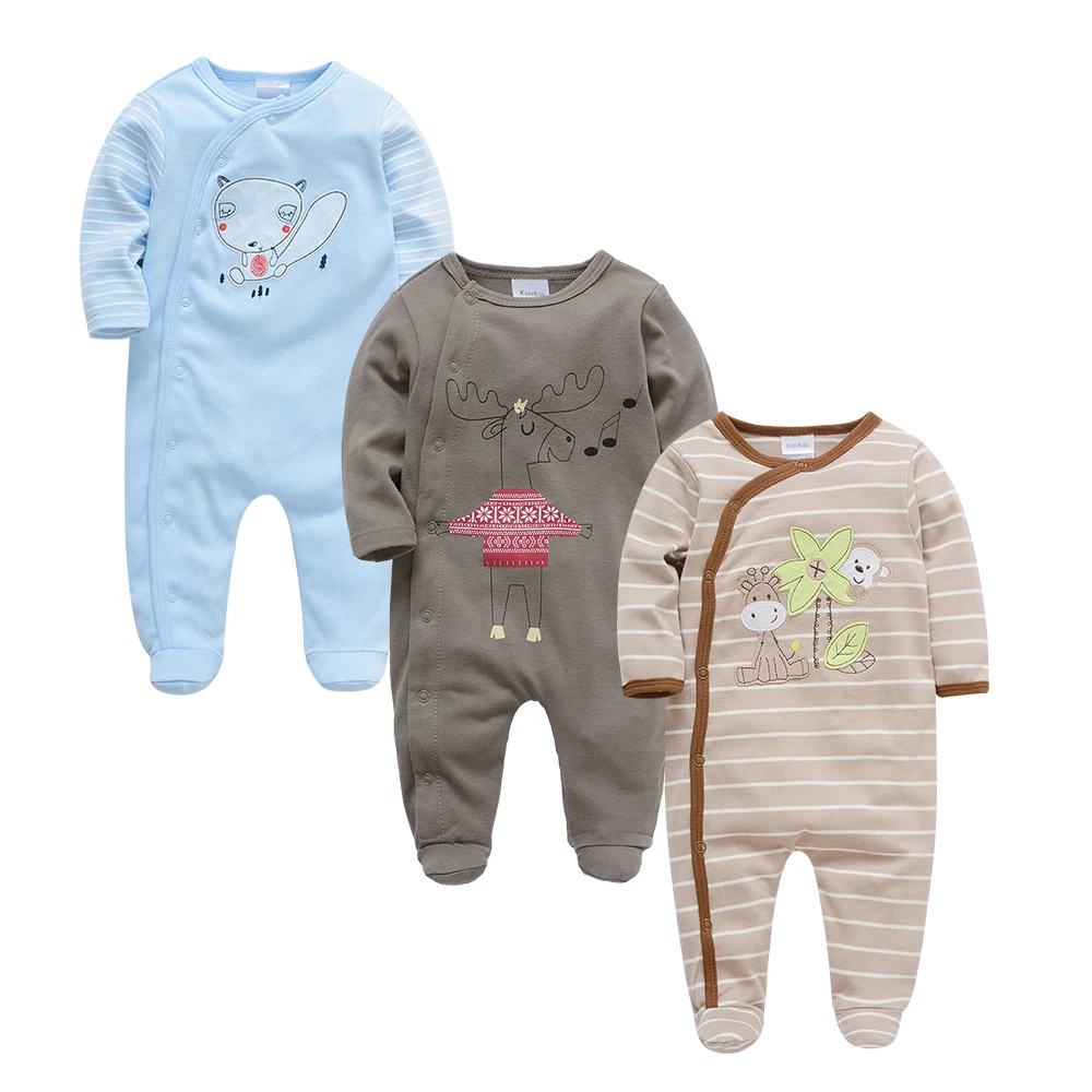 Детские комбинезоны для новорожденных 3 шт./лот Комбинезон из 100% хлопка с