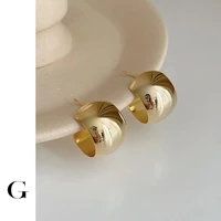 ghidbk glossy c shaped huggie stud earring for women ladies hoops dome ball smooth shooting earring statement daily vintage gift