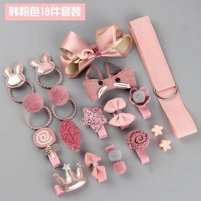 18pcs Pink 10 шт. набор головных уборов, игрушки для девочек, детские аксессуары, бант из ленты, заколка для волос, заколки для волос, платье принцессы, красивая и модная игрушка - Цвет: 18pcs Pink