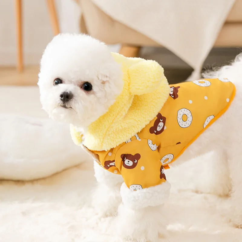 

Одежда для собак новинка одежда с капюшоном с медведем одежда с двумя ногами для маленьких и средних собак утолщенная теплая одежда для кош...