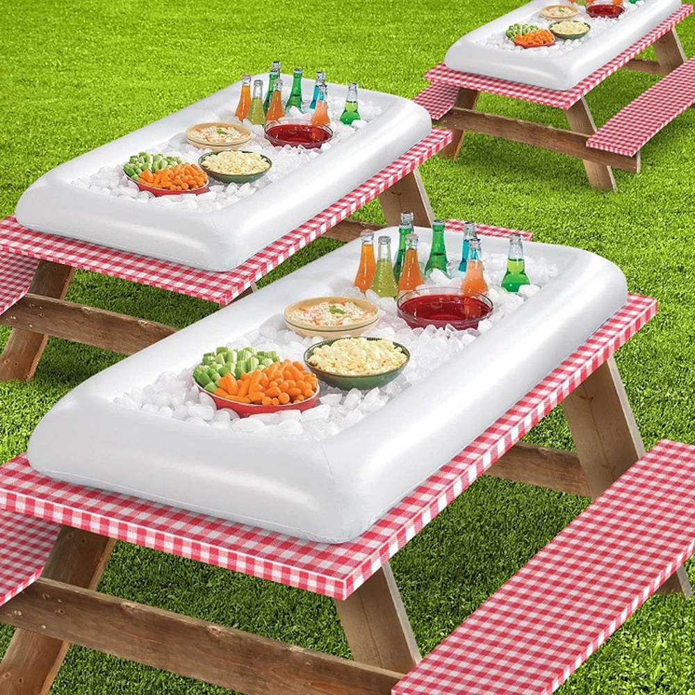 

Inflatable Ice Serving Buffet Bar with Drain Plug Salad Drinks Cooler Food Fruit Containers Floating Tray BBQ Inflatable Cooler