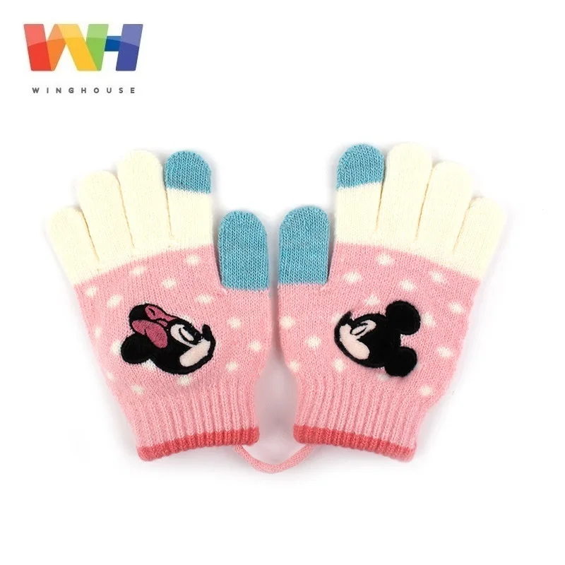 Зимние Детские перчатки с изображением Минни Маус сенсорным экраном и пятью