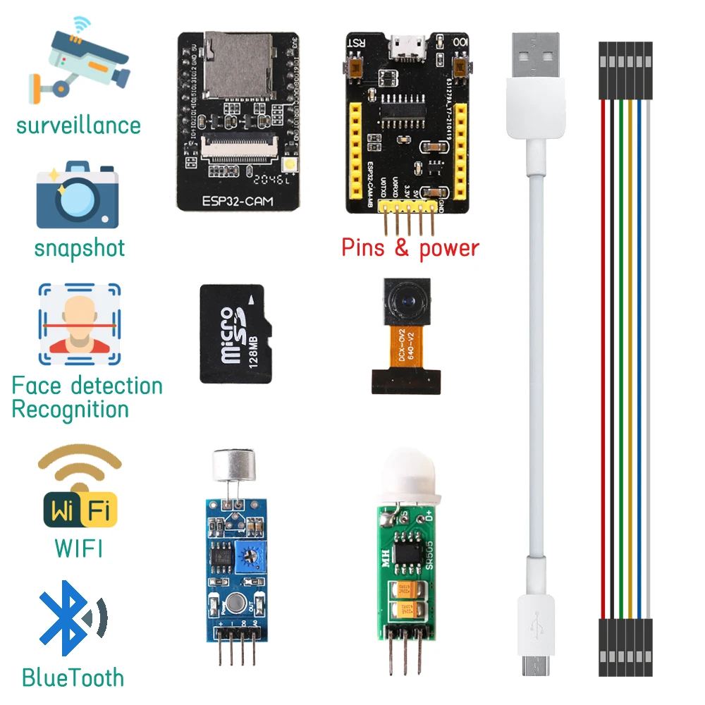 ESP32 Камера Наборы монитор снимок Распознавание лиц распознавания для Arduino DIY модуль Wi-Fi 128 М SD карты 2,0 Мега Пиксели ESP32-CAM
