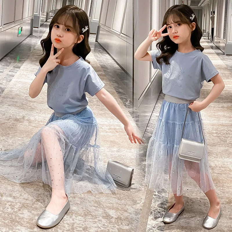 

Xia/Детская футболка с короткими рукавами для девочек + юбка с мерцающими звездами костюм из двух предметов