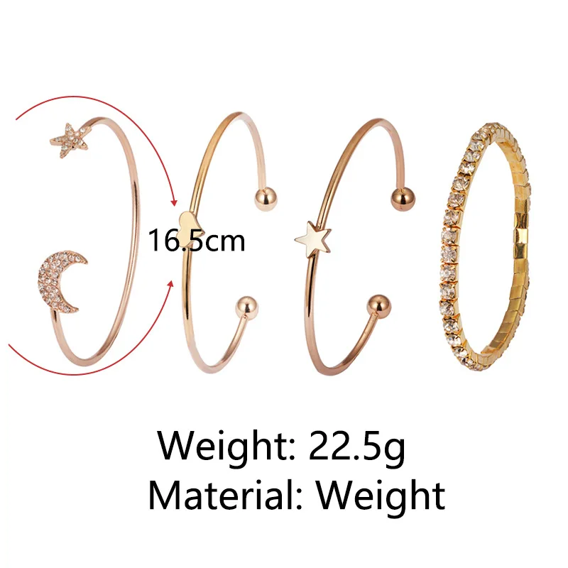 

Women's jewelry simple fashion star and moon diamond peach heart combination bracelet 4-piece set for women's jewelry gifts