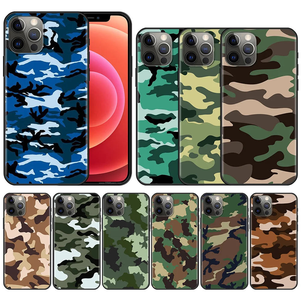 

Sky Blue Camouflage Camo Phone Case For iPhone 11 13 12 Pro Max XS XR X 8 7 6s 6 Plus 5 5S SE Black Bumper Soft Silicone Fundas