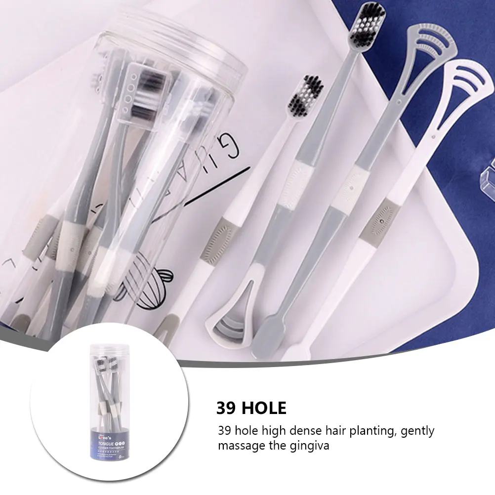 

8Pcs/Set Tooth Brushes With Tongue Cleaners Practical Tooth Brushes Tongue Cleaners Multi-Functional Tooth Brushes Oral Care