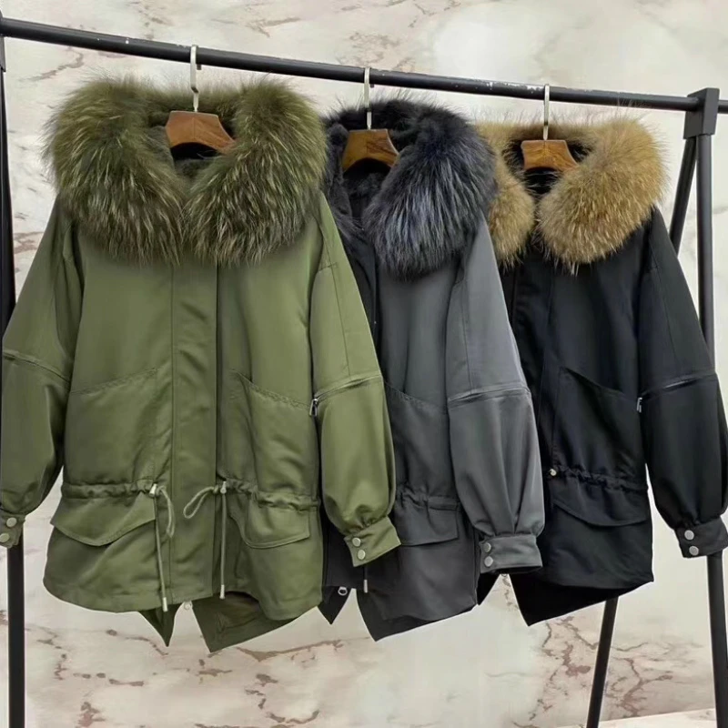 Женская парка с воротником из меха енота OFTBUY Толстая теплая уличная куртка