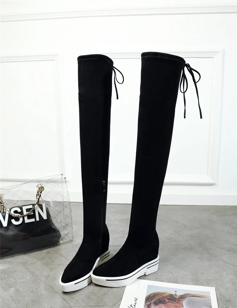 FEDONAS Winter Platform Boots Warm Flock Women Over The Knee High Boots Party Night Club Shoes Woman Wedges Long Boots