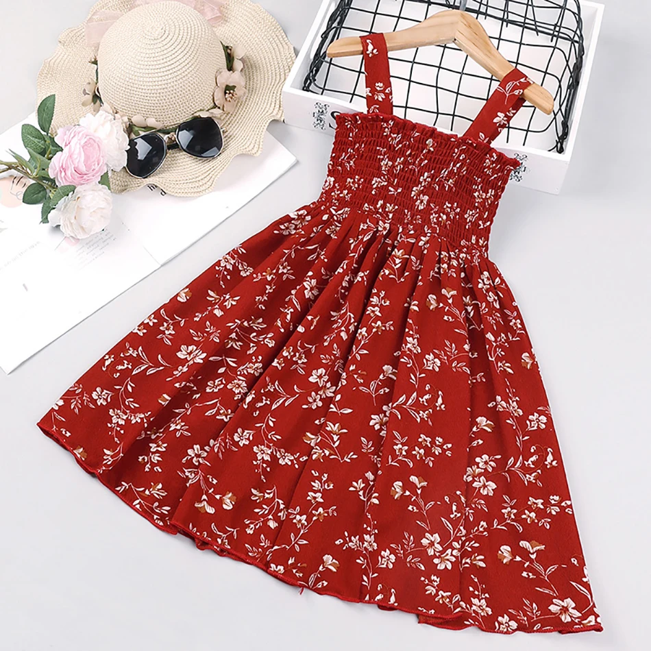 Summer Princess Dresses for Baby Girls Sleeveless Lovely Floral Printing Lattice Children's Dress 2021 Spring Casual Clothes | Детская