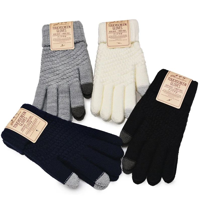 

Fashion Women's Cashmere Knitted Winter Gloves Cashmere Knitted Women Winter Warm Thick Gloves Touch Screen Skiing Gloves