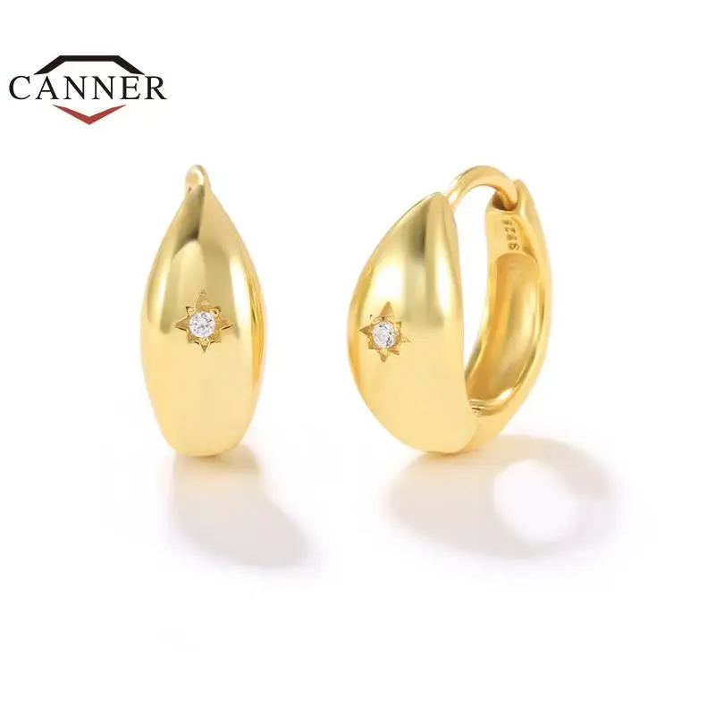 

CANNER 925 Sterling Silver Gold Plated Star Round Piercing Ear Hoop Earrings for Women Huggie Earings Jewelry Pendientes Gifts