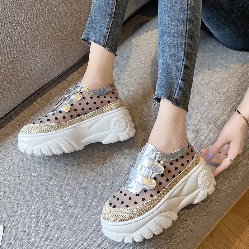 

High Platform Sneakers Women Breathable Lace Thick Sole Sneakers Women Chunky Vulcanized Shoes Casual Trainers Zapatos Mujer