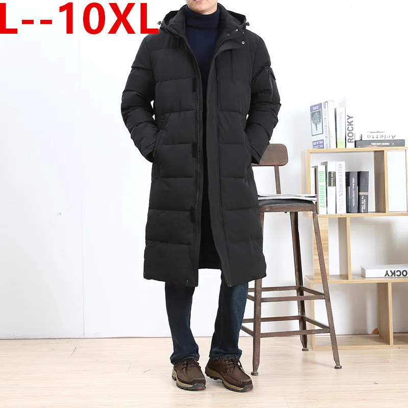 Мужская длинная куртка с капюшоном черная Толстая теплая большие размеры 8XL 7XL 6XL