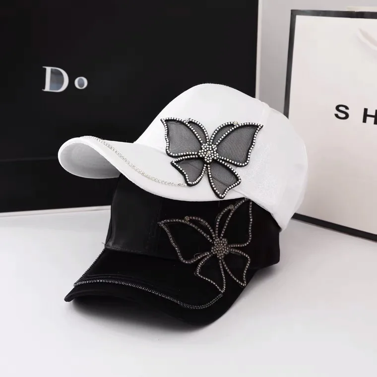 new arrival  spring summer lady baseball cap bling bling cute butterfly cap soft cotton UV protection outdoor sun hat