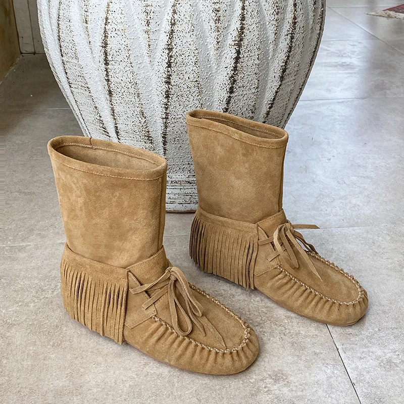 

Новинка 2021, женские зимние ботинки с бахромой, женские замшевые ботильоны, женские модные ботинки, удобная повседневная обувь, женская обув...