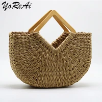 yoreai summer handmade bags for women beach weaving ladies straw bag wrapped beach pack moon shaped top handle handbags totes