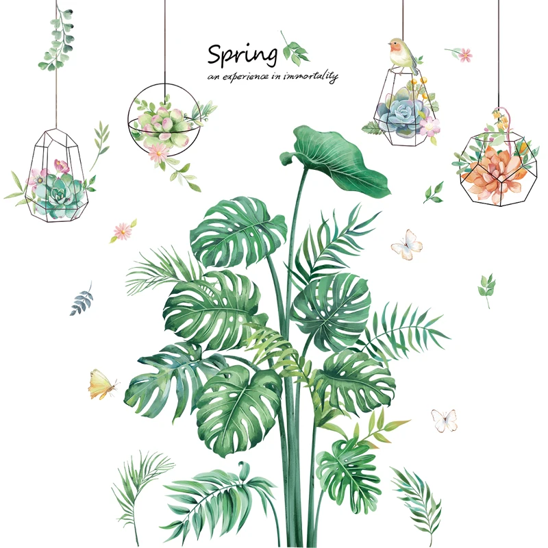 

DIY Tropical Plants Modern Home Decoration PVC Wall Sticker Flower Poster Print for Living Room Bedroom Wall Art