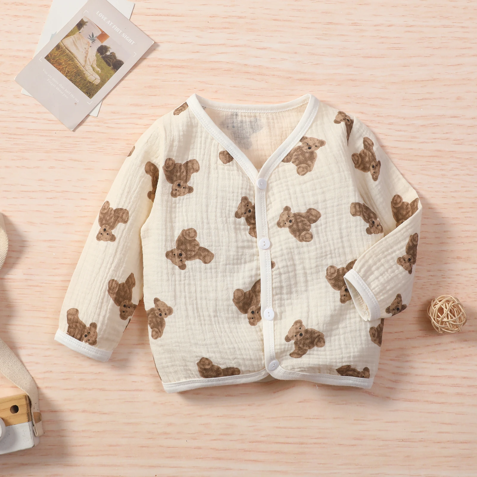 

Children Casual Long Sleeve Cardigan Cartoon Little Bear Printing V-neck Button down Coat Baby Clothing