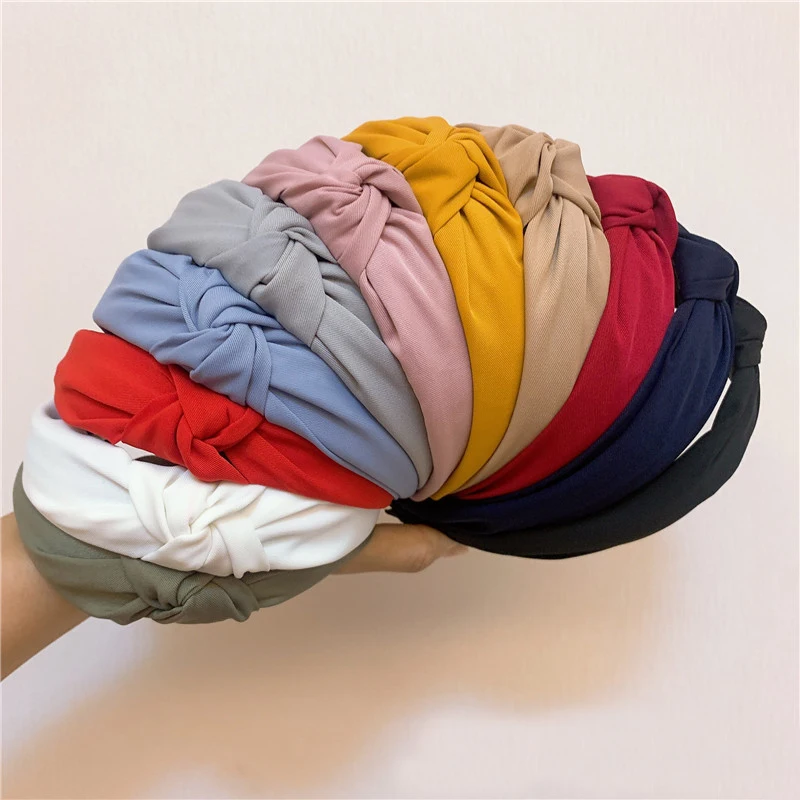 

Wide Ladies Female Knot Headbands For Girls Simple Solid Candy Color Cloth Hairbands Hair Hoop Women Adult Hair Accessories 2022