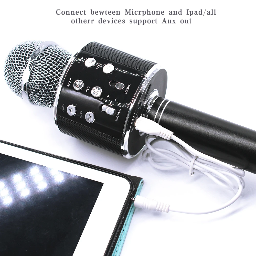 WS858 Bluetooth беспроводной микрофон для караоке AUX line/Micro USB зарядный кабель/пенный(мягкий) микрофон Чехлы/Чехол для микрофона