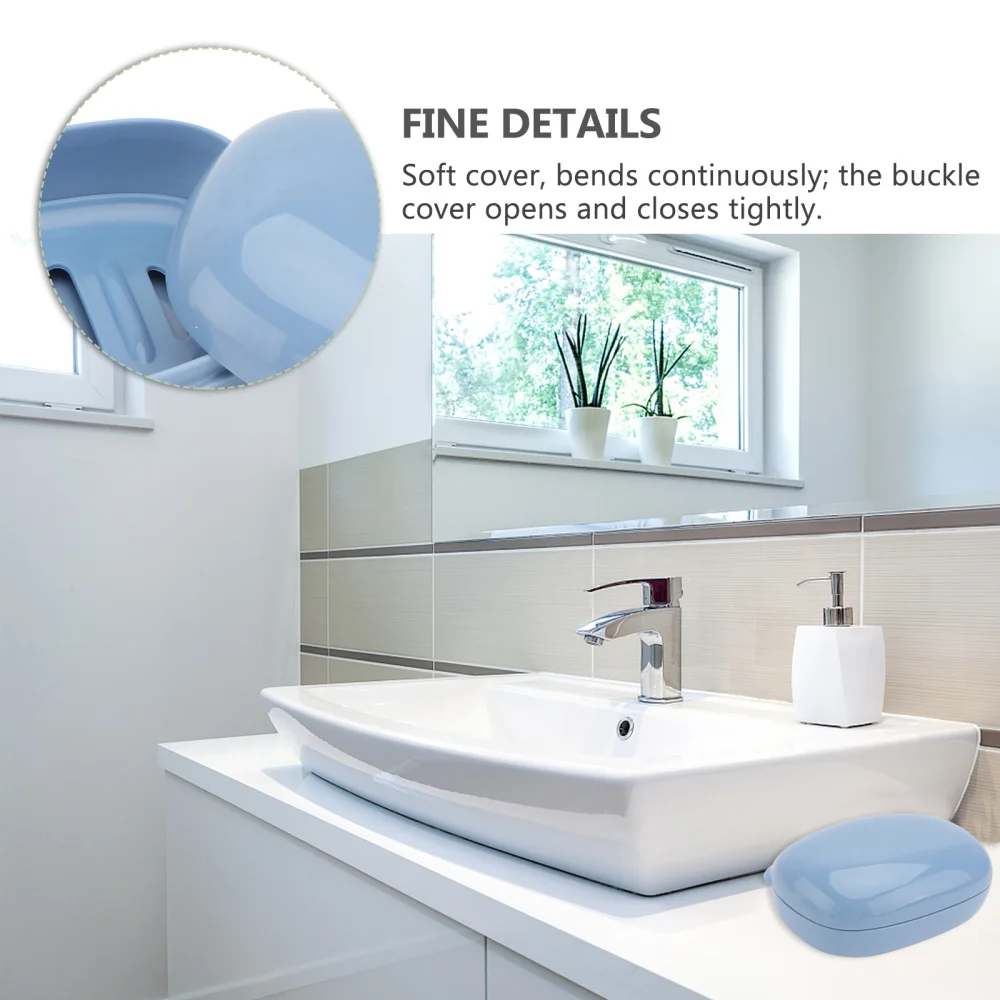 

2Pcs Portable Travel Soap Box with Lid Bathroom Drain Soap Holder Blue