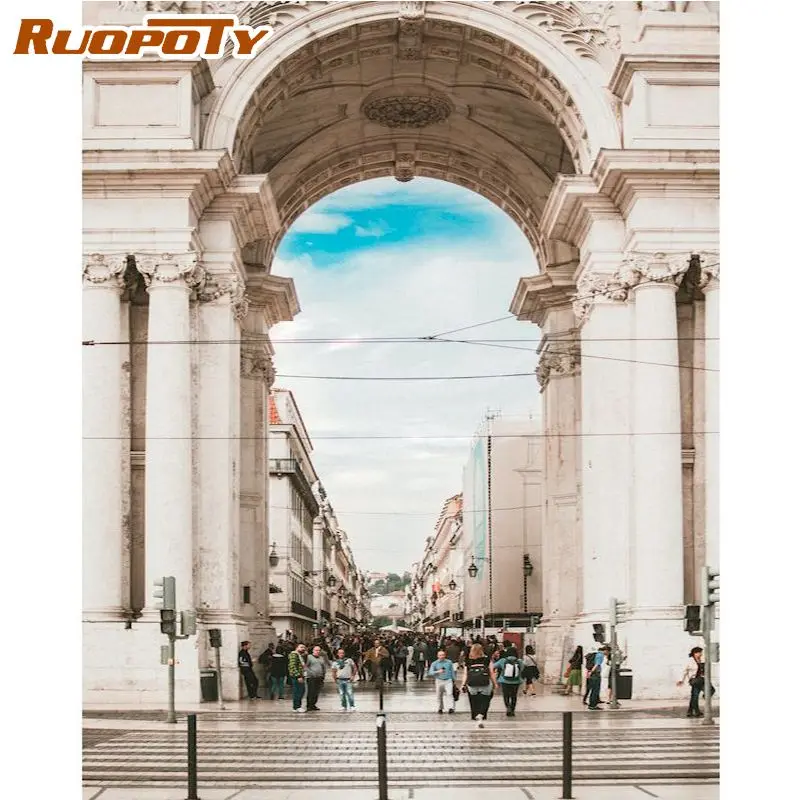 

RUOPOTY 60x75 см краска по номерам арочный путь пейзаж масляная краска ручная краска ed Акриловая Краска на холсте В Рамке Настенный декор фото