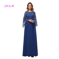 plus size mother of the bride dresses scoop a line evening formal gowns illusion 34 sleeves lace long mother dress 2021