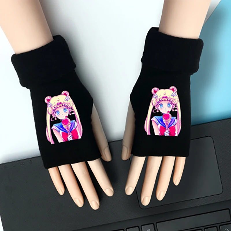 

Anime Sailor Moon Half Finger Gloves Fans Kids Girls Autumn Winter Warm Cartoon Mittens Gift Gloves Cosplay Birthday Gift