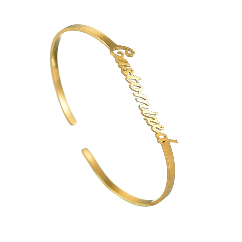 Bangle 1 Персонализированные нержавеющая сталь пользовательское имя браслет для взрослых и детей золото регулируемый открытый пользовательский табличка браслеты пляжные ювелирные изделия - Окраска металла: Bangle 1
