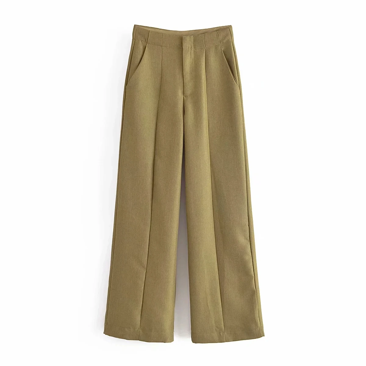 

Za women OL Office slacks baggy full length high waist Wide-leg linen pants Female pocket Pantalon Loose Legs Trousers lady 2021