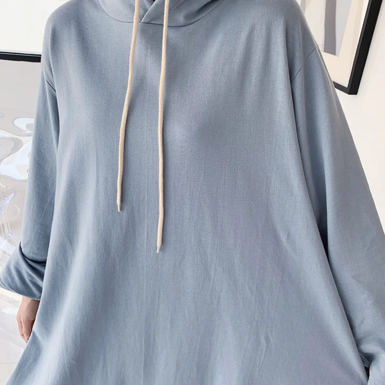 

2021 Long Sleeve Hooded loose oversized Maxi Dress vintage Streetwear Casual female Outfits Q496