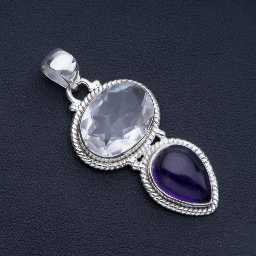 Натуральный белый топаз и аметист в стиле панк стандартная серебряная подвеска 2