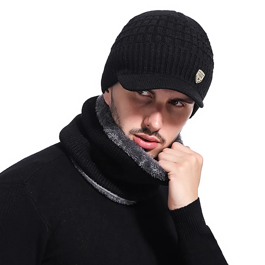 Новое поступление Мужская теплая шапка зимняя утолщенная и шарф двухсекционная