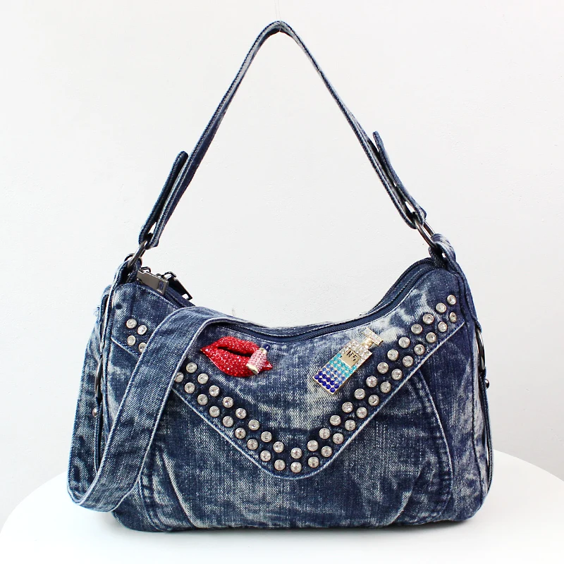 Женская джинсовая сумка дизайнерская Повседневная синяя через плечо модная тоут
