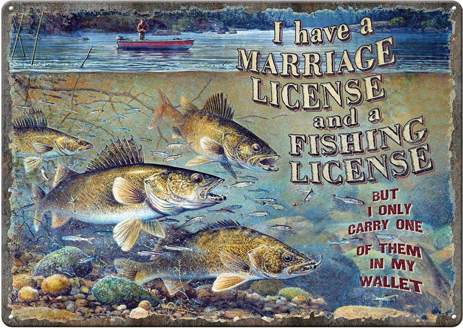 

Marriage-and-Fishing;Tin Sign Wall Retro Metal Bar Pub Poster Metal 11.87.9in
