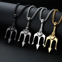 vnox mens punk trident pendant necklaces stainless steel hip hop boy gifts accessory with 24 box chain