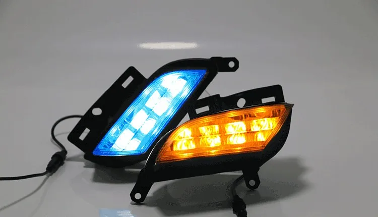 

eOsuns led drl daytime running light +fog lamp for Toyota Yaris L 2016-2017 with yellow turn signals and blue night light