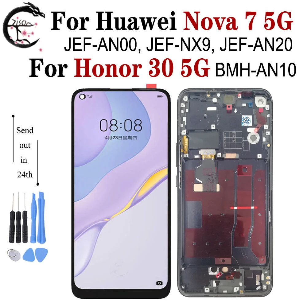 ЖК-дисплей с рамкой для Huawei Nova 7 5G дисплей для Honor 30 BMH-AN10 ЖК-экран сенсорный дигитайзер в сборе Nova7 JEF-NX9 LCD