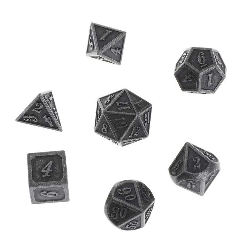 

1 Set Shiny Metal Dice 7 Dices D4 D6 D8 D10 D% D12 D20 For Board Games