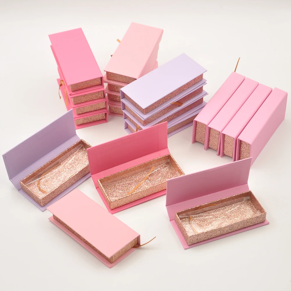 

Wholesale Eyelash Packaging Box Lash Boxes Package Custom Magnetic Light Pink Glitter Faux Cils Makeup Storage Case bulk Vendors