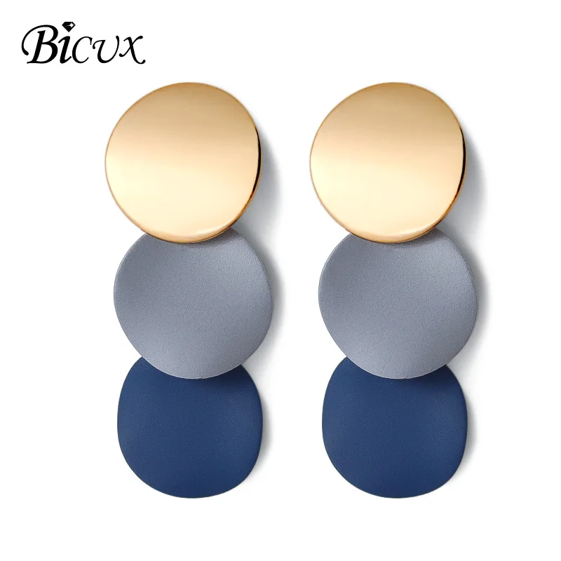 Gray 8 BICUX, модные золотые Висячие серьги для женщин, массивные большие геометрические металлические серьги, Женские Висячие серьги, современные ювелирные изделия - Окраска металла: Gray 8
