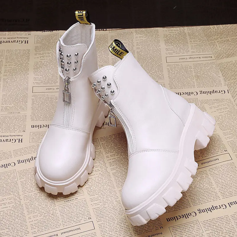 

Chunky Platform Ankle Boots for Women Autumn Winter Warm Plush PU Leather Botas Thick Sole Lace Up Shoes Woman zapatillas mujer