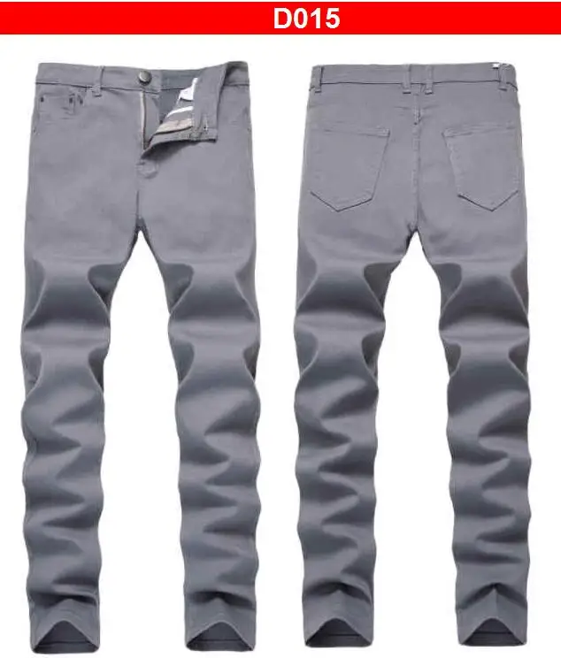 Men Jeans Slim Stretch Black Embroidered Big Hole Denim Pants Multi-Zip Jeans White Pattern Jeans Multiple Styles Size 28-42