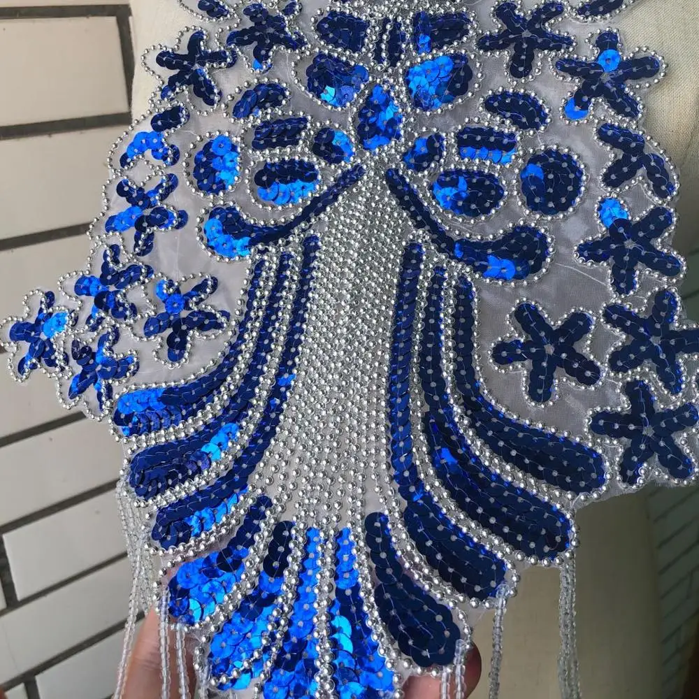 Цветок блестки воротник кружевная ткань патч кисточка бусины вышивка аппликация