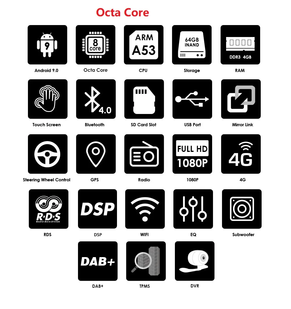 2G + 16G/4G 64G DSP Android9.0 автомобильный Радио мультимедийный плеер gps Навигация BT 4G WiFi 1din