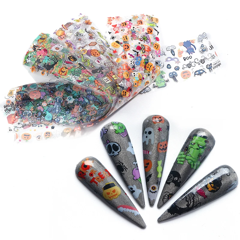 10 шт./упак. наклейки из фольги для ногтей серия Хэллоуин красочная Тыква